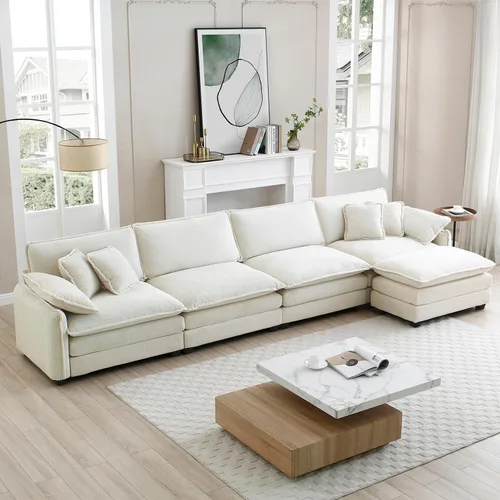 Vista 58 de Sofá Loveseat Grande en Beige y Blanco de 194.8 cm, Sofás Seccionales de 2 Plazas Grandes para Sala de Estar, Sofá Seccional Modular de Tela