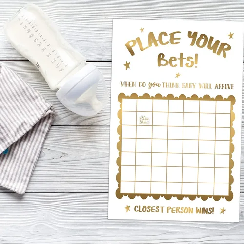 Vista 7 de Geyee Decoraciones de baby shower, juego de ducha con predicción neutra para fecha de nacimiento, grande, divertido letrero de calendario de bebé
