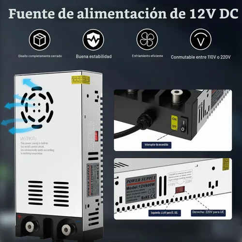Vista 3 de IMAYCC Convertidor de CA a CC 12V SMPS,Convertidor de 110V a 12V CC,Fuente de alimentación de 12 voltios Convertidor de potencia Máx 600W 50A CC