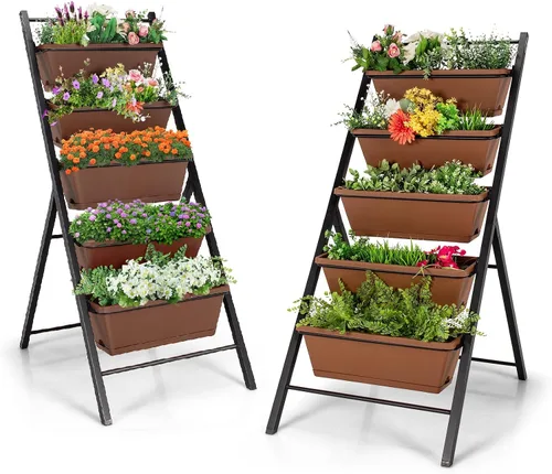 Vista 12 de S AFSTAR Macetero vertical de 5 niveles, cama de jardín elevada de 5 capas con 5 jardineras desmontables y marco de metal, contenedores elevados