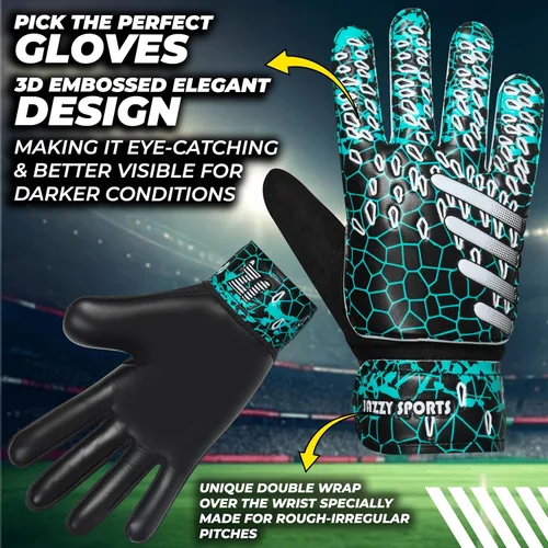Vista 3 de Guantes de portero de fútbol para niños, jóvenes y adultos, guantes de portero de fútbol funky con doble protección para la muñeca de 0.157 in