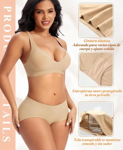 Vista 4 de DERCA Bragas con levantamiento de glúteos, ropa interior acolchada para mujer, sin costuras, para realzar los glúteos 2-Beige