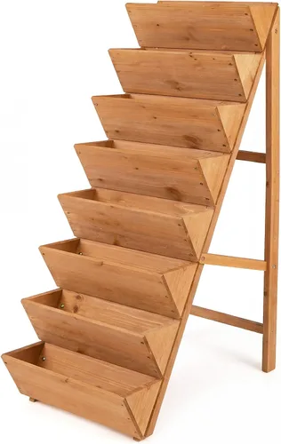 Vista 8 de Giantex Cama de jardín vertical elevada de madera de 5 niveles, soporte independiente para plantas con patas para hierbas, verduras y frutas, maceta