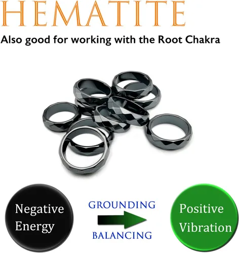 Vista 46 de Morchic - Anillos unisex de piedras de hematita, para equilibrar ansiedad, chakra raíz, (paquete de tamaños mixtos)
