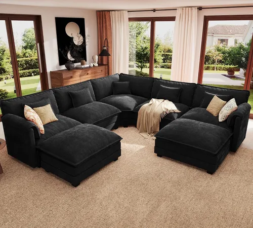 Vista 18 de ELUCHANG Sofá Seccional Modular en Forma de L de 113 pulgadas, cómodo sofá nube de 4 asientos con otomana móvil, sofá de asiento profundo para sala