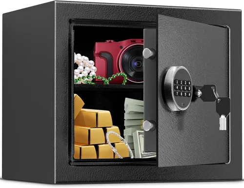 Vista 8 de Caja fuerte, Caja fuerte de 0.8 pies cúbicos, Caja de seguridad digital antirrobo con teclado electrónico y llave, Cajas fuertes a prueba de fuego