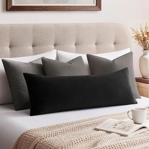 Vista 22 de Juego de 2 fundas de almohada decorativas de terciopelo de 16 x 16 pulgadas, fundas de almohada negras suaves para sofá, cama, sala de estar
