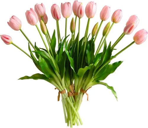 Vista 10 de Flores artificiales, 20 piezas tulipanes falsos de tacto real, tulipanes de látex sintético con caja de regalo, ramos de tulipanes sintéticos