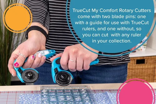 Vista 4 de TrueCut My Comfort - Cortador giratorio ergonómico de 1.772 pulgadas para tela, acolchado, costura, manualidades, zurdo o diestro, regla de guía