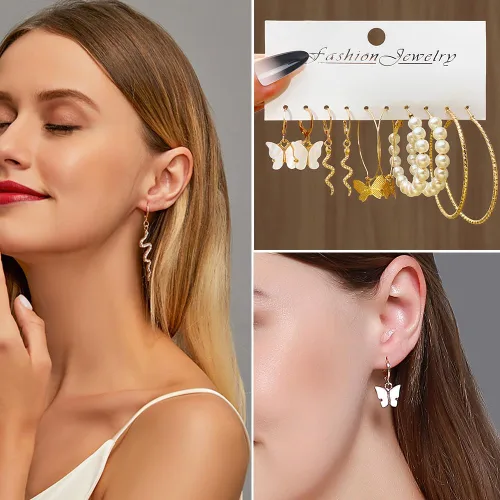 Vista 4 de KISS WIFE Christmas Golden Jewelry Set for Women with Multi Layered Necklaces, Stackable Bracelets, Knuckle Rings, Hoop Earrings, Fashion Outfit