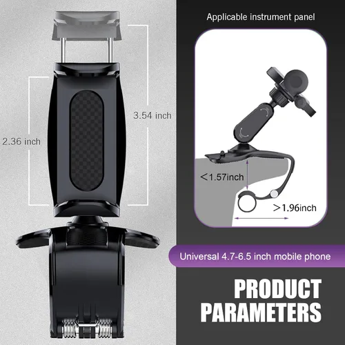 Vista 2 de 1 PC Soporte para teléfono de salpicadero con clip, soporte de salpicadero para teléfono ABS de 360 grados, clip multifuncional para teléfono