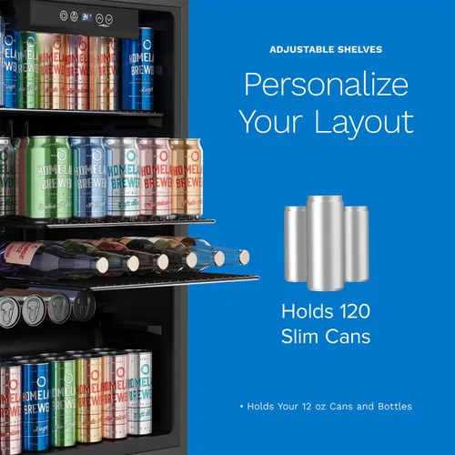 Vista 3 de hOmeLabs Refrigerador y enfriador de bebidas - Mini refrigerador de 120 latas con puerta de vidrio para soda, cerveza o vino - Pequeña máquina