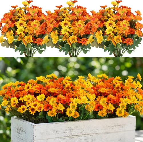 Vista 18 de CEWOR - 12 paquetes de flores artificiales para interior y exterior, margarita de seda falsa con hojas de eucalipto, flor artificial para maceta