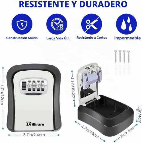 Vista 2 de Caja de Seguridad para Llaves, Caja de Seguridad con Combinación Impermeable de 4 Dígitos para Montaje en Pared, Ocultador de Llaves Reajustable