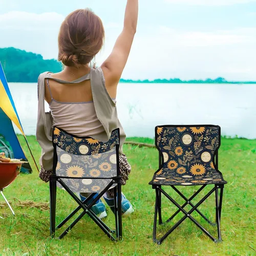 Vista 2 de Sillas de camping plegables para exteriores, diseño de mandala bohemio, para adultos, silla de camping portátil, silla de césped ligera 202a5039