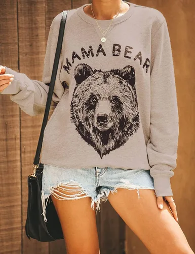 Vista 3 de Blooming Jelly - Sudadera holgada de manga larga para mujer de cuello redondo con estampado de mamá oso