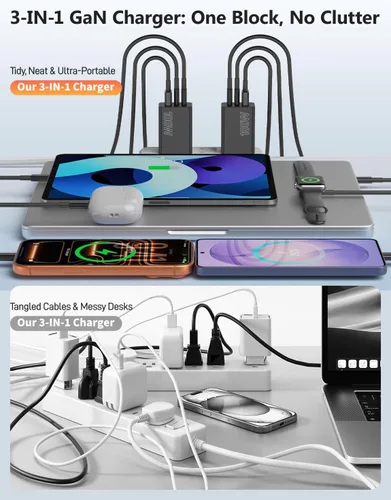 Vista 9 de Paquete de 2 bloques de cargador USB C de 100 W, adaptador de pared de Negro