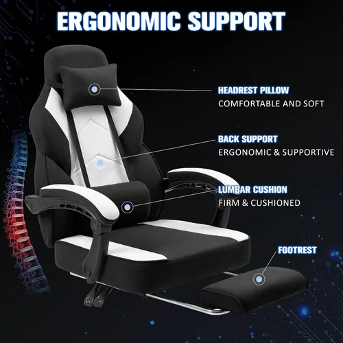 Vista 9 de Gaming Chair with Footrest Fabric Gaming Chair for Adults with Massage Lumbar Support, High Back Ergonomic Computer Chair, Pocket Spring Cushion