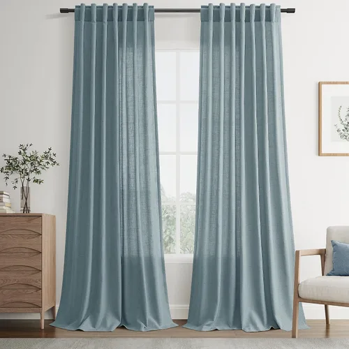Vista 135 de Joywell - Cortinas de lino de 96 pulgadas de largo para sala de estar Natural