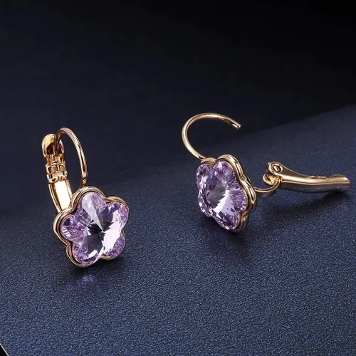 Vista 3 de Aretes de gota de cristal austriaco para mujer, chapados en oro rosa de 14 quilates, joyería hipoalergénica, Metal Cristal, cristal