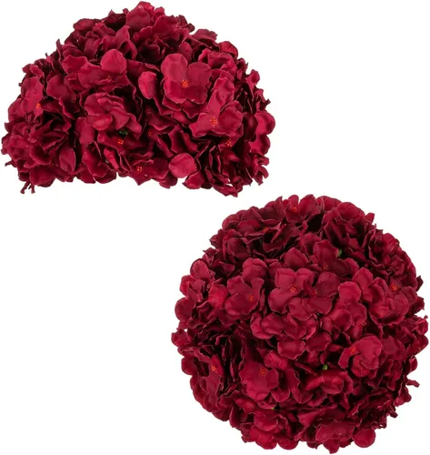 Vista 11 de BLOSMON Hydrangea Artificial Flowers Ball Centerpieces for Wedding, 6 Pcs Borgoña