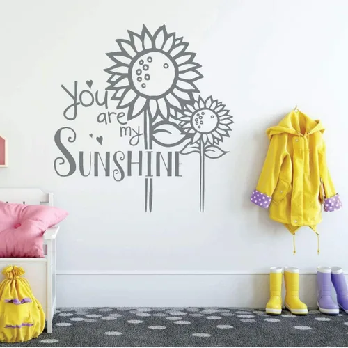 Vista 2 de Sunflower Wall Decal You are My Sunshine Song Lyrics Quote Flower, Nature Themed Vinyl Decor for Child Bedroom, Playroom, Preschool, Classroom