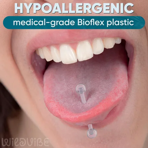 Vista 2 de Anillos de plástico para pezón – Anillos de lengua transparentes – Piercing hipoalergénico recto Bioflex