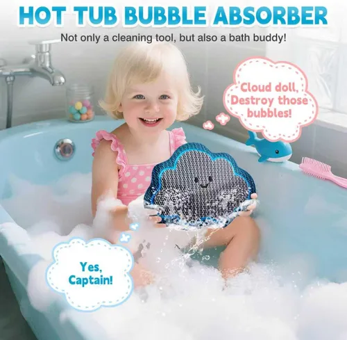 Vista 4 de Cloud - Absorbedor de espuma para bañera de hidromasaje, esponja flotante reutilizable y removedor de aceite con correa opcional, bonita esponja