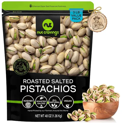 Vista 16 de Nut Cravings - Pistachos de California recién tostados y salados (16 onzas - 1 libra) empaquetados frescos en bolsa resellable - Snack de nueces