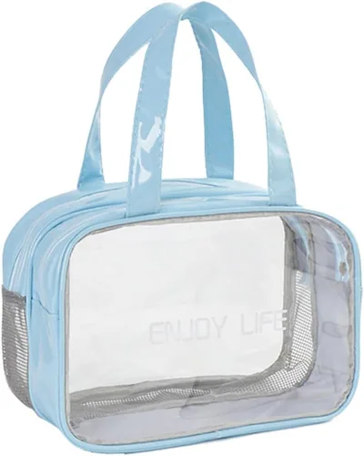 Vista 5 de Neceser de viaje, bolsa de aseo transparente con asa, bolsa de maquillaje impermeable para playa, viajes, gimnasio, Negro
