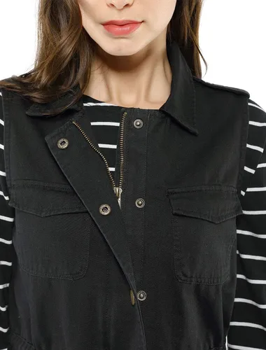 Vista 6 de Allegra K Chaqueta para mujer sin mangas con cierre, utilitaria, anorak, para uso en campo, chaleco de carga
