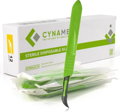 Vista 8 de Cynamed - Cuchillas de bisturí desechables Cuchillas afiladas de acero inoxidable templado Paquete de 10 cuchillos de bisturí estériles Mango
