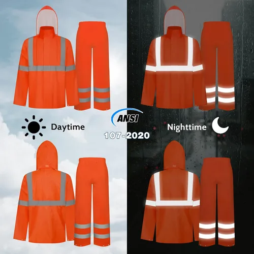Vista 32 de TCCFCCT Chaqueta de lluvia de alta visibilidad para hombre, impermeable, abrigo de lluvia de alta visibilidad para hombres y mujeres con capucha