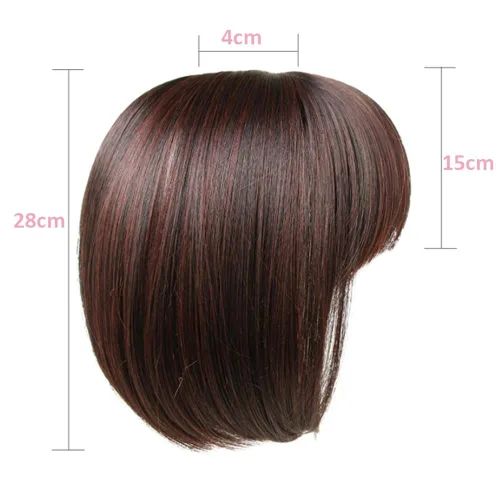 Vista 4 de LXUE Toppers de pelo estilo Bob de 11 pulgadas con flequillo para mujeres con cabello blanco adelgazante, tipo delgado, marrón oscuro