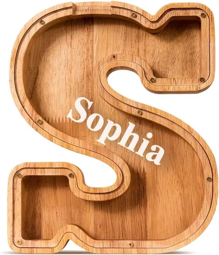 Vista 96 de SummiDate Alcancía de madera de letra para niños y niñas, Alfabeto, personalizada, regalo de cumpleaños y pascua para niños (A)