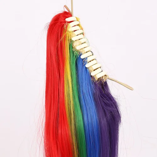 Vista 3 de MapofBeauty Cola de caballo de colores del arco iris larga lisa con clip en colas de caballo para cosplay colas de caballo