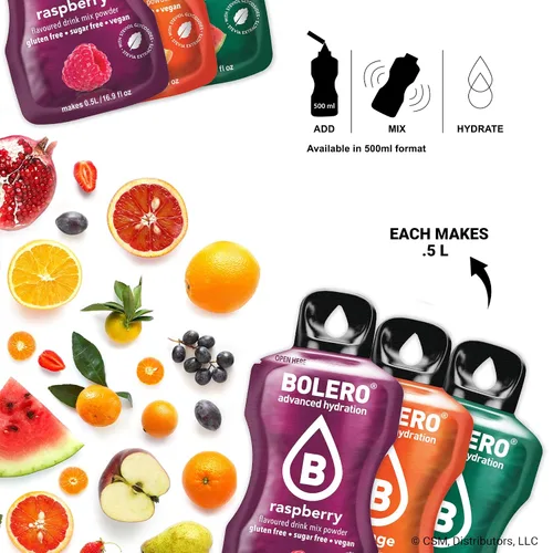 Vista 3 de Bolero - Paquetes de mezcla de bebidas sin azúcar, variedad de sabores de frutas Paquetes de agua con sabor en polvo 96 paquetes individuales