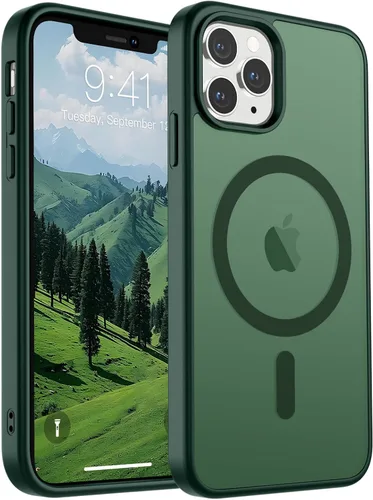 Vista 11 de SUPFINE Funda magnética para iPhone 11 Pro Max (compatible con MagSafe) (protección contra caídas de grado militar), delgada, translúcida mate, a
