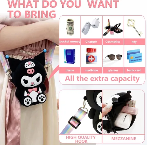 Vista 2 de CZZLYJ Kuromi Kuromi Bag Kuromi de dibujos animados Kawaii Bolso de hombro lindo Kuromi Wallet My Melody Anime Monedero Regalos de cumpleaños, Negro
