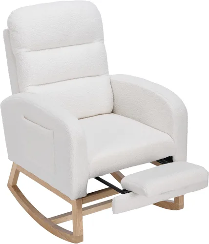 Vista 13 de GarveeHome Mecedora para guardería con reposapiés, balancín deslizante con Beige
