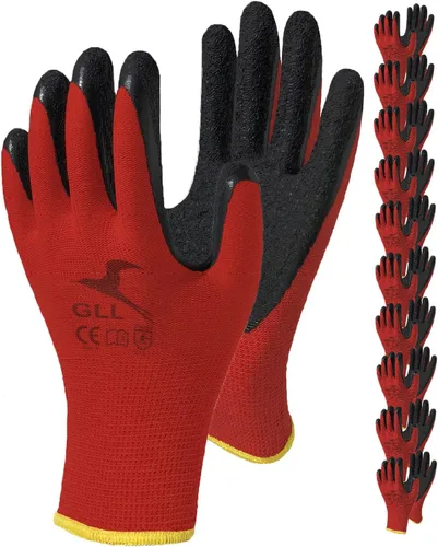 Vista 11 de GLL Guantes de trabajo de seguridad con revestimiento de látex para hombres y mujeres, paquete de 10 pares de agarre firme