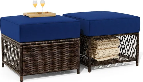 Vista 8 de PIZZELLO Juego de muebles de patio de 10 piezas con mesa de fuego de Cojín azul/mimbre