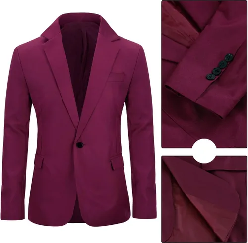 Vista 26 de YUNCLOS Chaqueta blazer casual de 1 botón con solapa con muescas para hombre