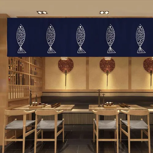 Vista 2 de Cortina japonesa para restaurante colgante, banderas, decoración de cortina Noren para sushi Bar Izakaya, 47 x 17 pulgadas