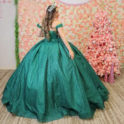 Vista 3 de Youjiayi Vestidos de quinceañera florales 3D para mujer, vestidos largos de tul hinchados, vestidos de baile de graduación con hombros descubiertos