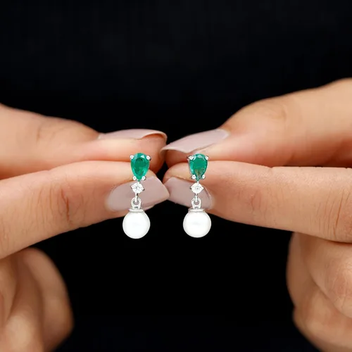 Vista 9 de Aretes colgantes de perlas seleccionadas a mano, joyería de boda nupcial para ella