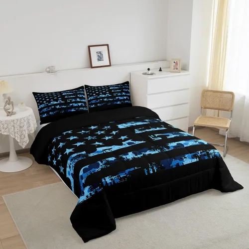 Vista 3 de Erosebridal Juego de edredón de bandera estadounidense tamaño individual para niños y adolescentes, juego de ropa de cama de camuflaje, edredón
