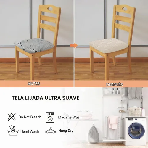 Vista 5 de Gute Fundas para Asiento de Silla, Funda de Silla de Ante con Cintas Elásticas y Botón, Protectores de Silla Tapizada Desmontables y Lavables