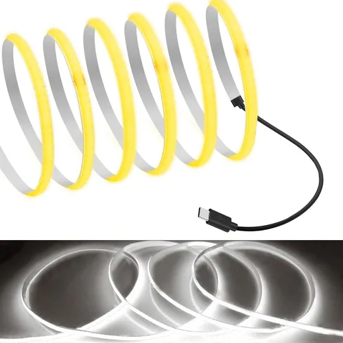 Vista 9 de MDee Tira de luces LED tipo C COB de 1.64 pies/1.6 ft - Flexible 0.197 in Oculta DC 5V Cinta LED con 320 LEDs/m para iluminación cálida (2700 K).