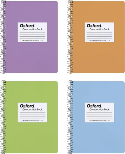Vista 8 de Oxford Composition - Cuadernos en espiral, paquete de 4, los colores de la cubierta varían, papel rayado universitario, diarios escolares de 9-3/4 x